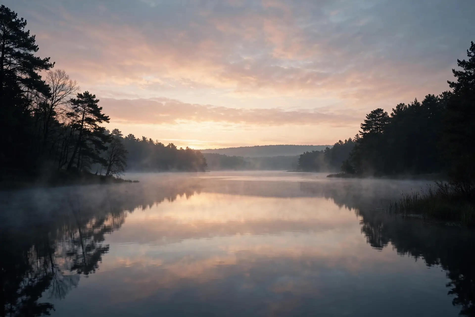Sunrise over a calm lake, symbolising a peaceful new chapter